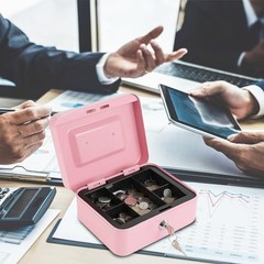 Locking Steel Medium Cash Box with Removable Coin Tray and Key Lock,7.87&Prime;x