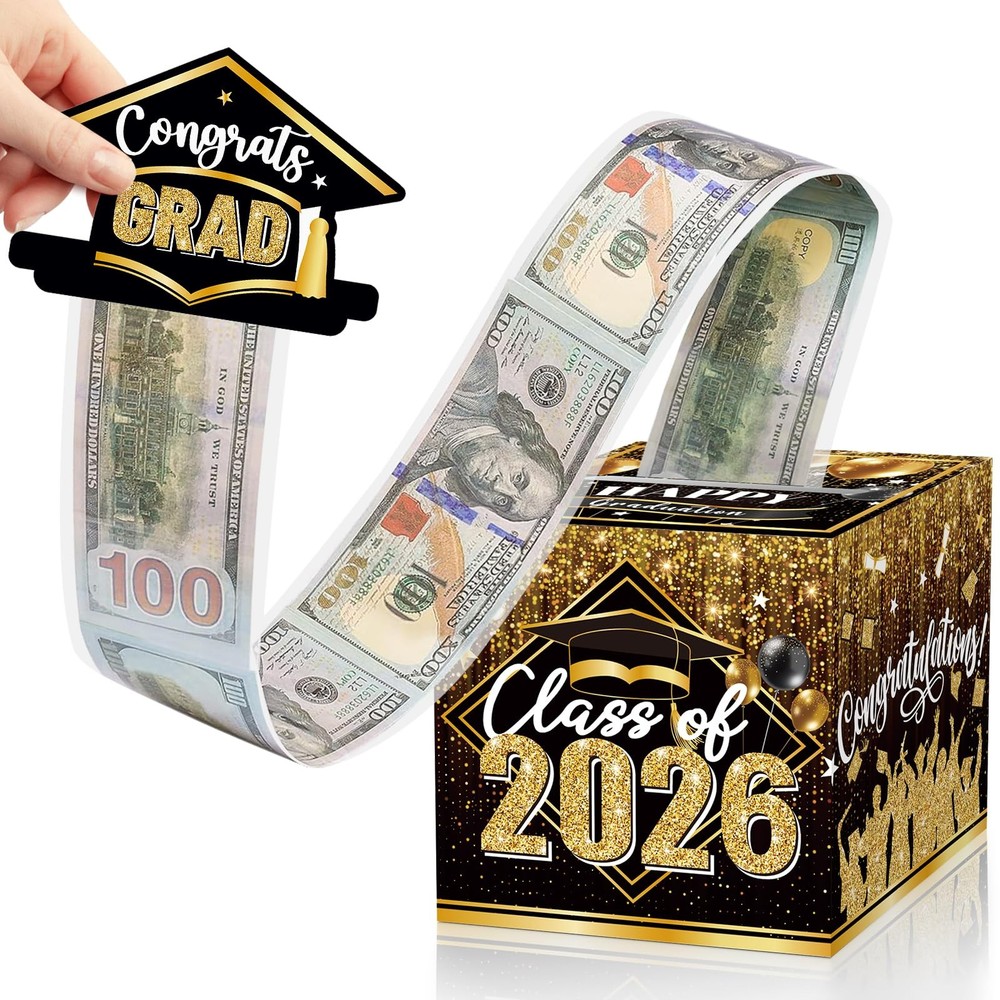 Graduation Money Box for Cash Gift Pull, Black Gold Money Pull Box Gift 2026 …