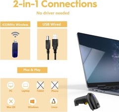 Wireless Barcode Scanner 328 Feet Transmission Distance USB Cordless 1D Laser…