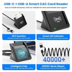 2-in-1 Smart Card Reader NFC USB A C CAC Military DOD ID Bank Chip Card Reader