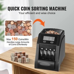 Uimoso Automatic Coin Sorter withLCD Display and 200-Coin Capacity, 4 Coin Tubes