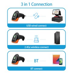Handheld 1D/2D/QR Barcode Scanner BT+2.4G Wireless USB Wired Bar CMOS Image T4L3