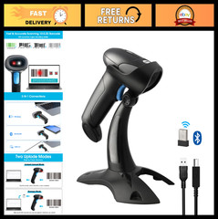 Wireless Bluetooth Barcode Scanner with Stand – 1D/2D QR Code Reader, Handheld &