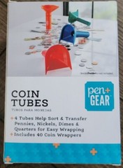 Coin Sorting Plastic Tubes with 40 Paper Wrappers New. Fast Easy Accurate!