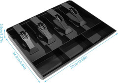 Cash Register Drawer Insert Tray with 4 Bill/3 Coin Compartments for Money Stora