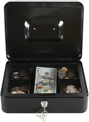 Elegant Locking Black Cash Box with Key Lock & Removable Coin Tray – 7.87&Prime;x6.30&Prime;