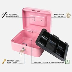Locking Steel Medium Cash Box with Removable Coin Tray and Key Lock,7.87&Prime;x