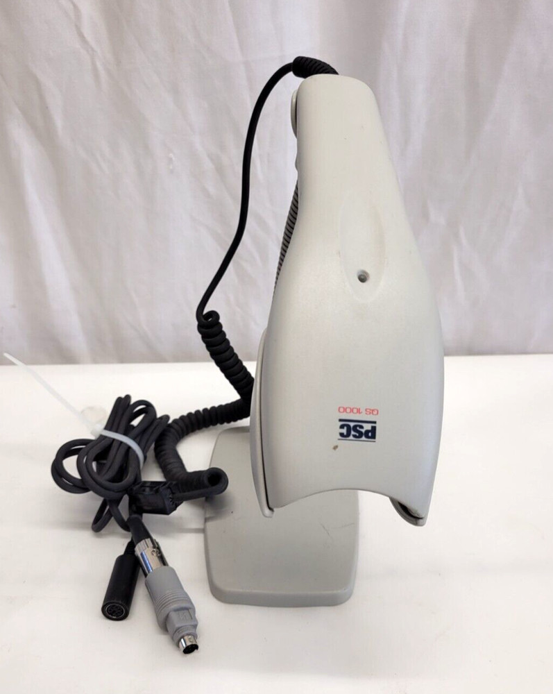 PSC QuickScan 1000 QS100 Infrared Wired Barcode Wedge Scanner & Stand