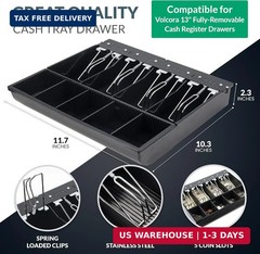 Volcora Cash Drawer Tray – 11.7 x 10.3 x 2.3 Inch Cash Register Insert – 4 Bill