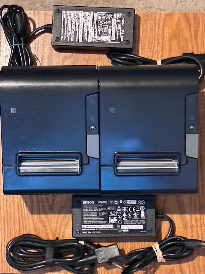 2 EPSON TM-T88VI M338A ETHERNET THERMAL RECEIPT PRINTERS WITH POWER CORDS