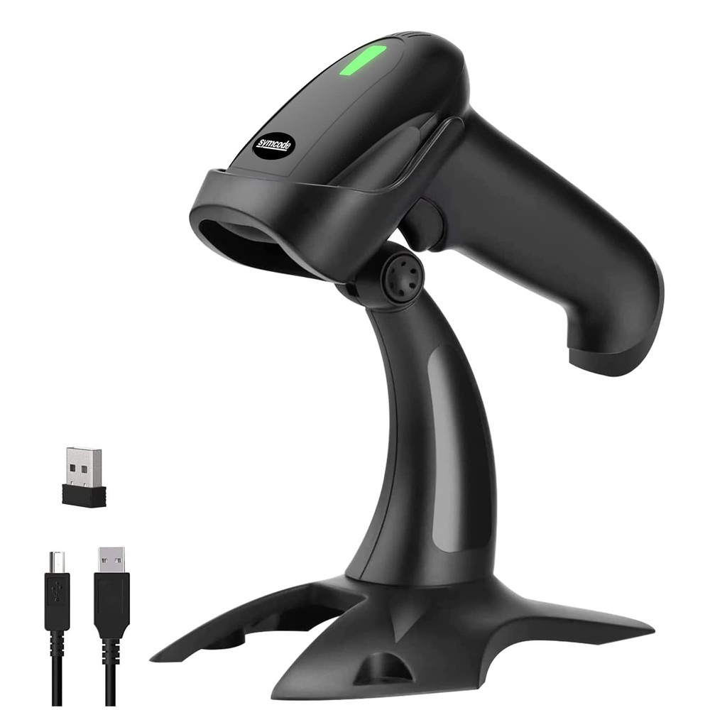 USB Wireless Barcode Scanner Stand 2in1 2.4Ghz 2.0 Wired 1D Reader Scanner