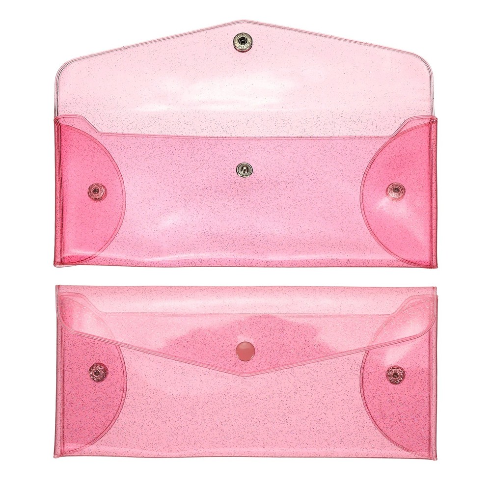 8.5×3.5 Inch Money Bag, 2Pcs PVC Cash Deposit Bank Pouch Envelopes, Rose Red