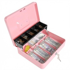 Locking Cash Box Key Lock Money Tray Safe 11.8×9.45×3.54 Inch Pink Key