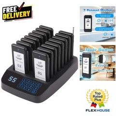 Enhanced 16-Pager Wireless System for Restaurants – Vibration & Flashing Alerts