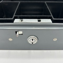 Vintage Metal Lit-Ning Cash Box Money Box Grey Removable Plastic Tray NO KEY