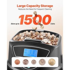 Uimoso Coin Sorting Machine with Display,Holds 2000 Coins, Includes 5 Coin Tubes