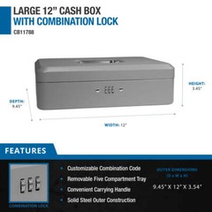 BARSKA CB11788 Grey 12 inch wide Safe Steel Cabinet Cash Combination Lock Box