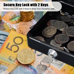 Durable Metal Cash Box with Key Lock – Portable Small Safe for Bills Coins