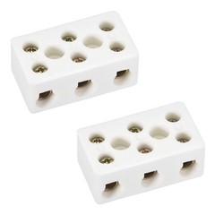 2Pcs 3 Way Ceramics Terminal Blocks High Temp Porcelain Connector 47×27.5×19.5mm