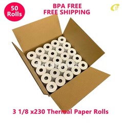 3-1/8&Prime; X 230&prime; THERMAL PAPER RECEIPT ROLLS WHITE 50 ROLLS POS CASH REGISTER TAPE