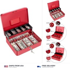 Cash Box with Money Tray and Key Lock Large Metal Money Safe Box with Cantile…