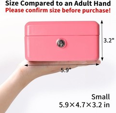 Waterproof Pink Cash Box with Key Lock – Compact and Portable for All Use