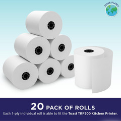 1-Ply White Bond Paper for Toast Kitchen Printer by Paper Planet | 20 Rolls | Co