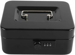 Durable Steel Cash Box Safe with Combination Lock & Removable Coin Tray – Black