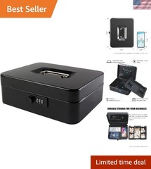 Large Cash Box with Combination Lock Safe Metal Money Box with Money Tray for…