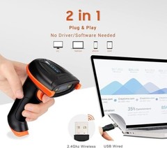 Tera 1D Barcode Scanner Wireless and Wired W/Battery Level Indicator 2.4G