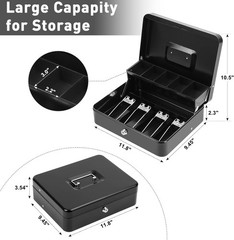 Cash Box with Key Lock Metal Coin Tray Hidden Storage for Small Business