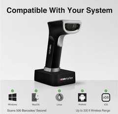 Scanmarker 1D 2D QR Barcode Scanner Wireless Bluetooth 2.4G Charging Stand