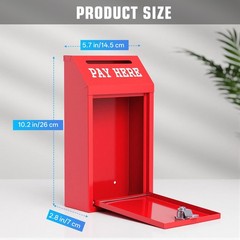 Locking Cash Box with Slot, Metal Money Donation Box with Lock and 4 Keys Wall M