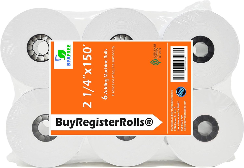 6 Rolls 2 1/4&Prime; x 150FT Adding Machine Tape Cash Register Calculator Paper