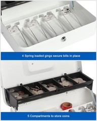 Lovndi Large Cash Box with Money Tray and Lock, Metal White key lock