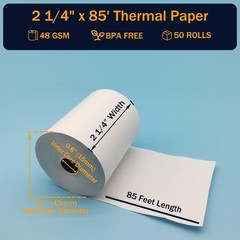 (50 Rolls) 2 1/4 x 85 Thermal Paper Rolls, BPA Free Thermal Receipt Paper Rolls,