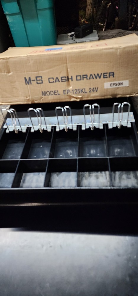 Cash Drawer & Tray P.O.S. EP 125KL Black Stainless EPSON M – S Nice Works Great