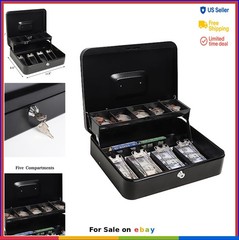 Cash Box with Money Tray Key Lock Safe Box for Cash Saving Metal Secure Carry