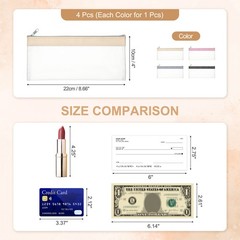 8.7×3.9 Inch Money Bags with Zipper, 4 Pcs Clear PVC Cash Pouch, Multicolor