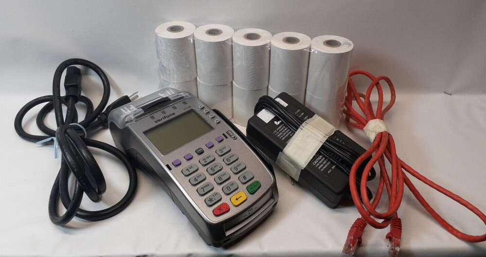 Verifone VX520 POS C.C. Reader Machine w/ Power Supply, Cords, Paper – Tested
