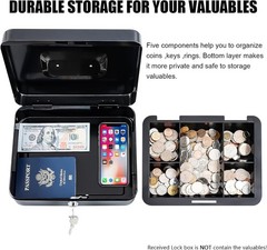 Water-Resistant Cash Box with Removable Tray & Key Lock for Ultimate Security