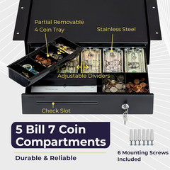 Volcora Cash Register Drawer with under Counter Mounting Metal Bracket – 16&Prime; Bla