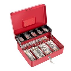 Cash Box With Money Tray And Key Lock Large Metal Money Safe Box With