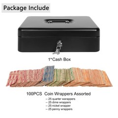 Cash Box with Key Lock and Money Tray Metal Money Box for Cash Register, Lar…