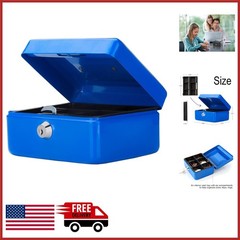Small Cash Box with Key Lock for Home Security Portable Money Box Blue