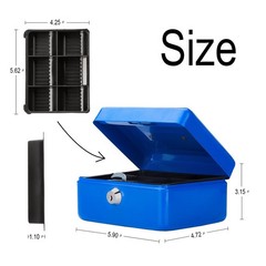 Small Cash Box with Key Lock Portable Metal Money Box with Double Layer & 2 K…