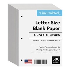 3 Hole Punched – White Regular Copy Paper – 8.5 x 11&Prime; – 500 Sheets per Pack