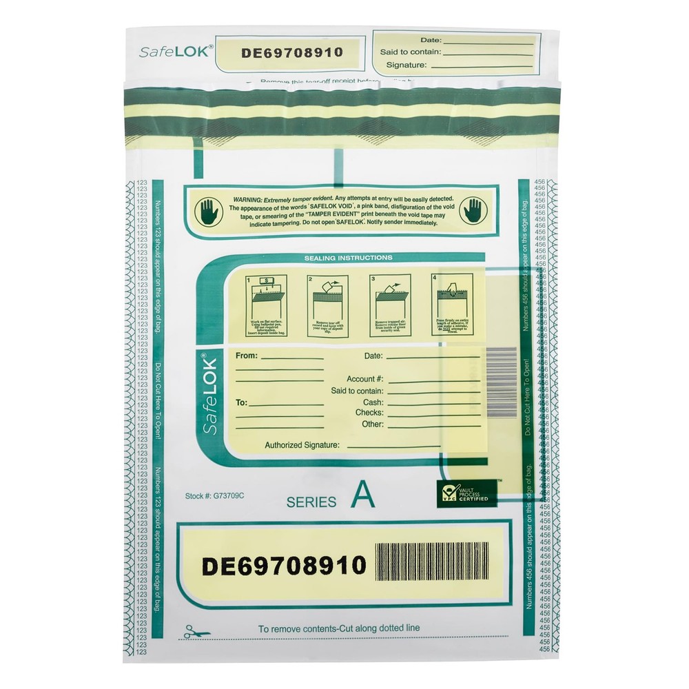 ControlTek SafeLok 9×12 Clear Tamper-Evident Deposit Bags 100 Count, Moisture He