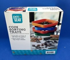 COIN SORTING TRAYS 4 TRAYS AND 40 COIN WRAPPERS INCLUDED-POUR AND SHAKE. NIB