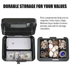 Black Medium Cash Box Money Tray Combination Lock 7 4/5 x 6 4/5 x 3 3/5 In